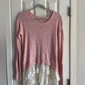 Mossimo Light Pink Women's Knit Sweater with Lace Hem